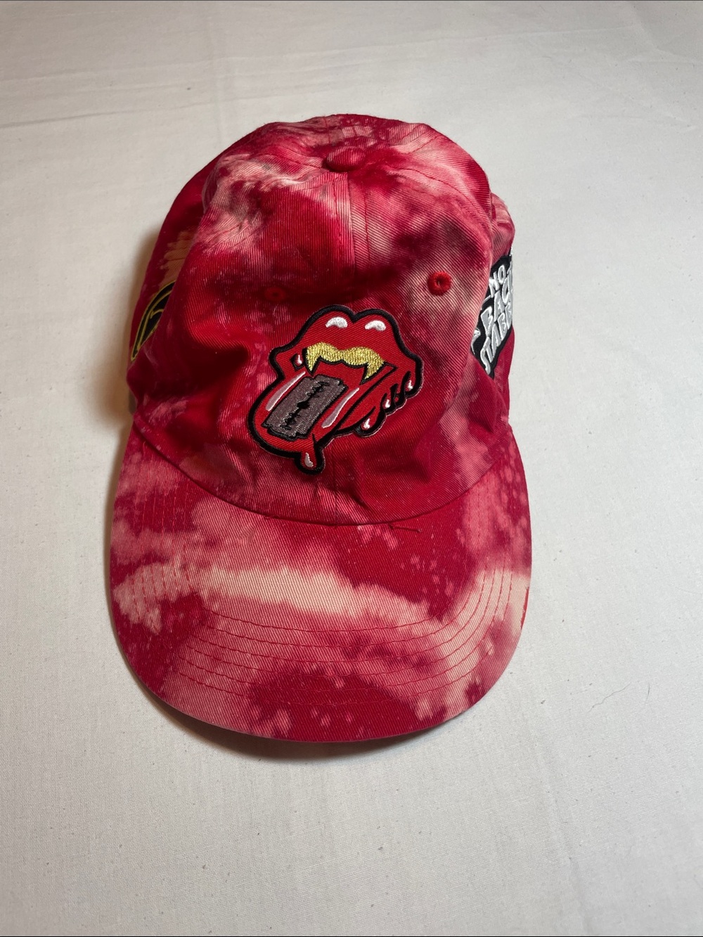 Tie-Dye Red Patch Baseball Cap with Tongue Logo